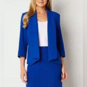 Kasper royal blue open front blazer jacket size 10